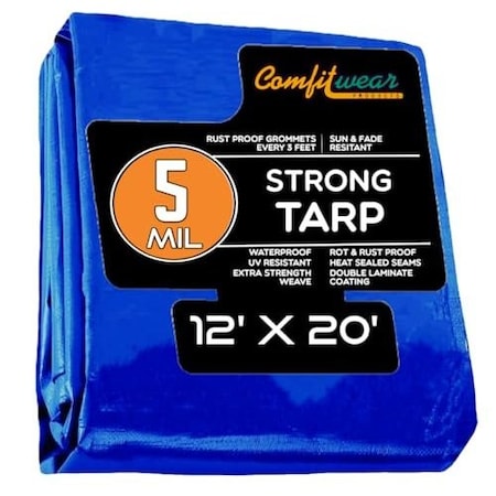 Comfitwear 5 MIL Standard Strong Multi-Purpose Tarp Cover Rust Proof Waterproof Reinforced Edges, Blue MT-1220